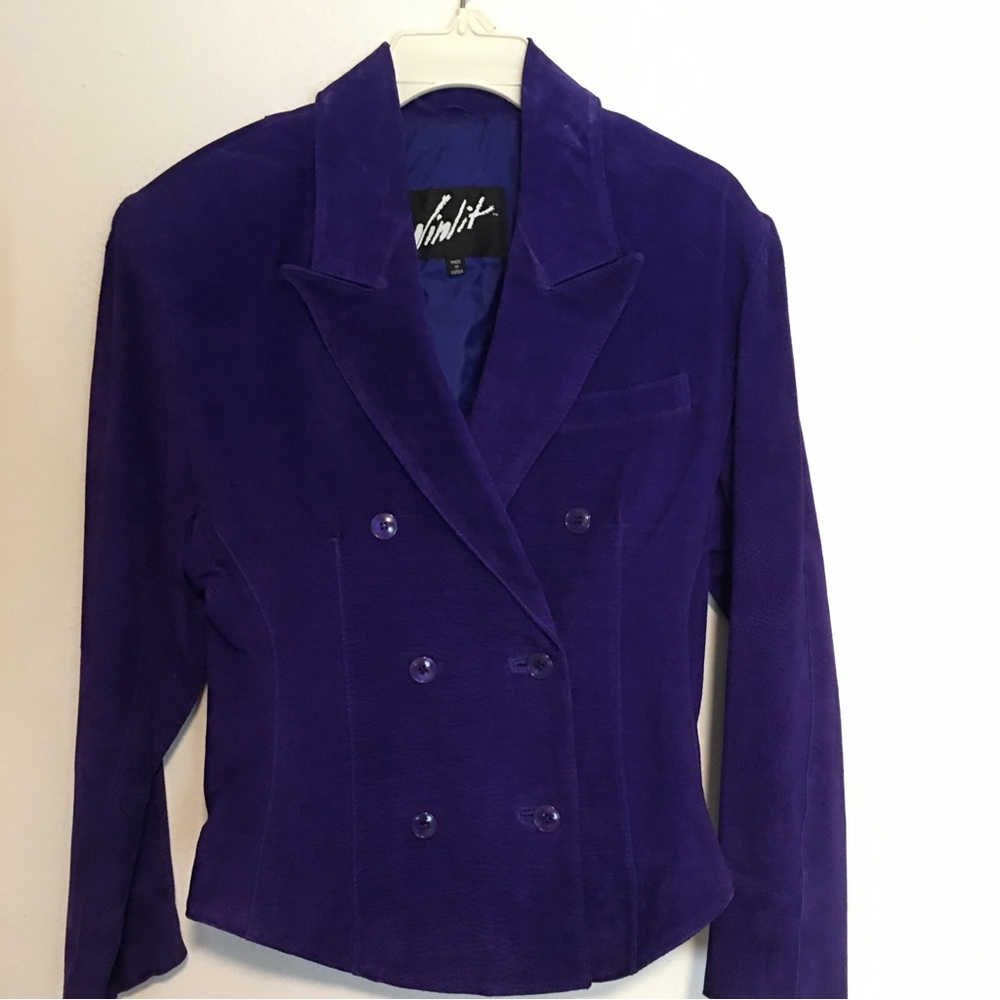 Winlit‎ Suede Leather Blazer Womens Size Medium Purple Double Breasted Vintage
